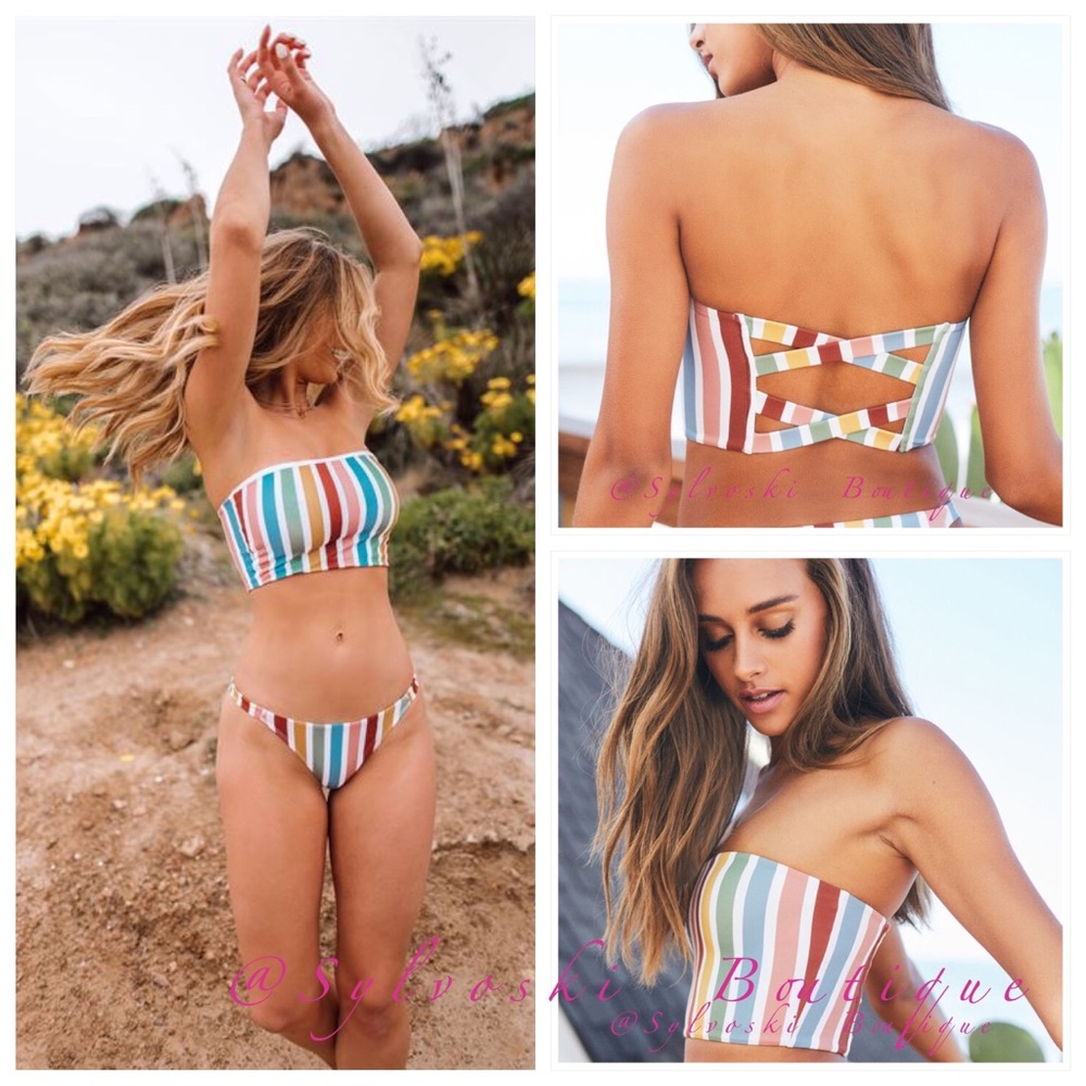 ๐ฅ LA Hearts Stripe Aster Bandeau Bikini Top NWT - Picture 1 of 9